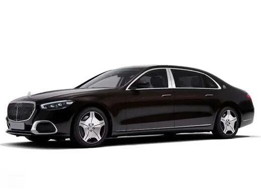 Siyah Mercedes-Maybach S580 ön üç çeyrek görünümü